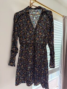 Zara Floral Long-Sleeve Black Mini Dress